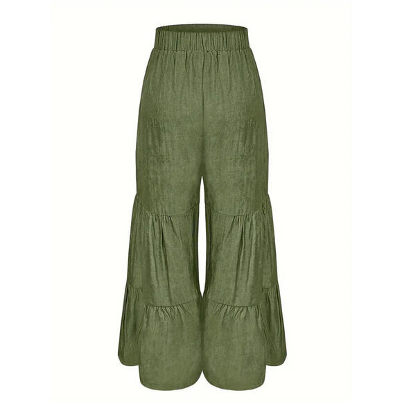 NEW Bohemian Wide Bell Bottom Pants Tie Front, Size M Gypsy Trousers Harem Green - Picture 4 of 9